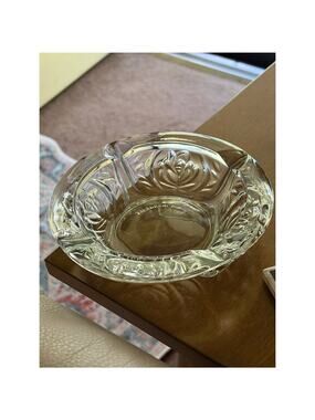 KIG Indonesia Pressed Glass Rose Pattern Vintage Ashtray